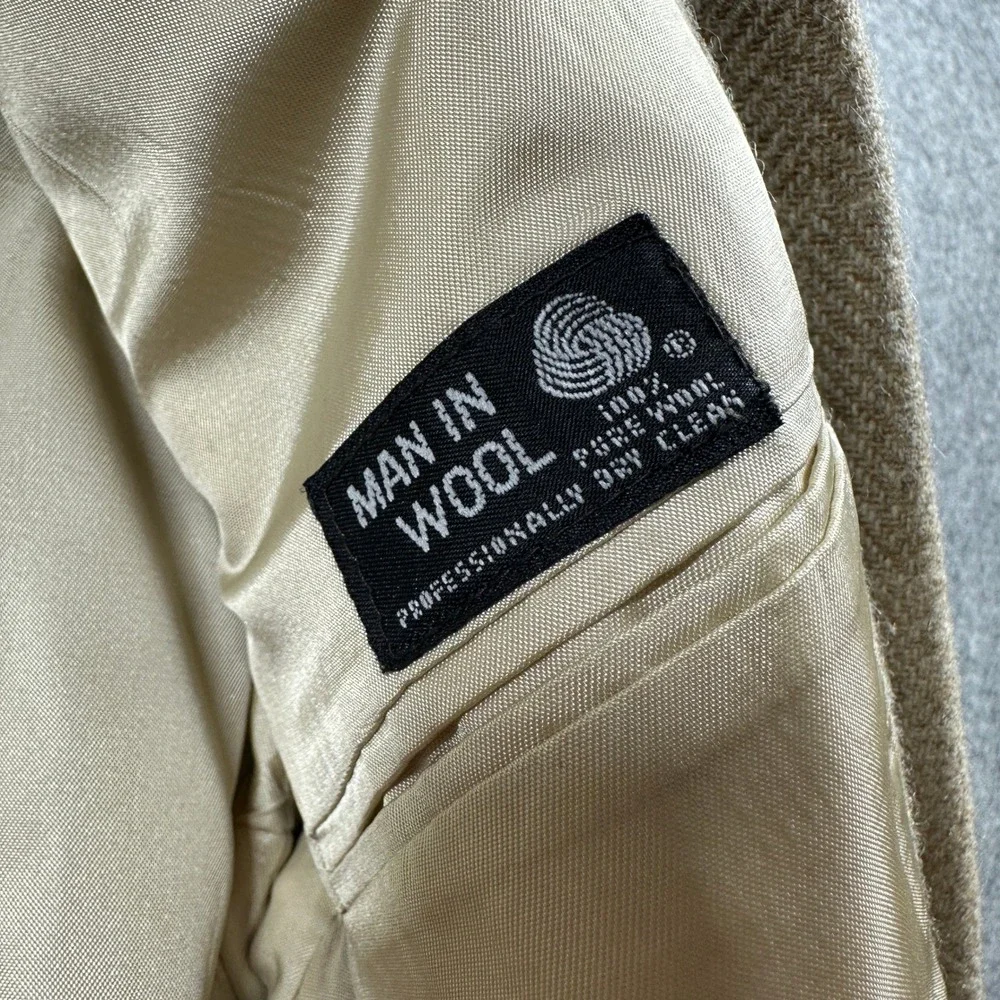 Palm Beach Blazer‎ Mens Big & Tall Tan Wool Herringbone Suede Elbow Patches USA